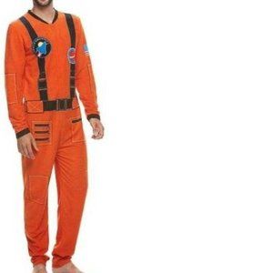 Mens Astronaut Unionsuit Pajamas Bioworld XL Orange Long Sleeve Zip Front 1 Pc